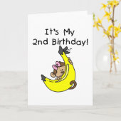 Meisjesaap op Banana 2e verjaardag overhemden Kaart (Gele Bloem)
