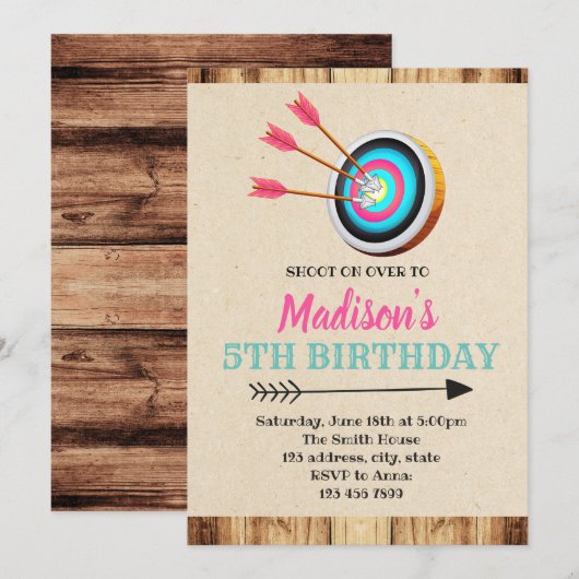 Meisjesaarsverjaardagsuitnodiging Kaart (Voorkant / Achterkant)