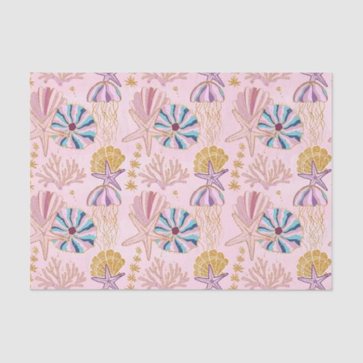 Meisjesachtig Baby Roze Onder de Zee Glitterend Tissuepapier (Voorkant)