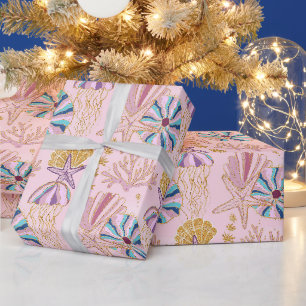 Meisjesachtig Baby Roze Onder de Zee Glitterig Cadeaupapier