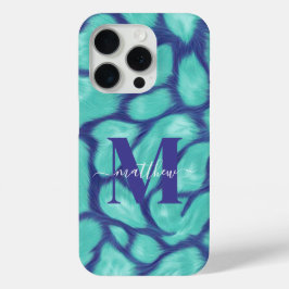 Meisjesachtig Blauw &Turquoise Luipaard Dierenprin iPhone 15 Pro Case
