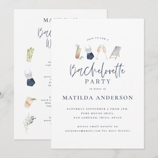 Meisjesachtig blauwe drankjes vrijgezellenweekend aankondiging (Voorkant / Achterkant)