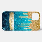 Meisjesachtig Blauwe Glitter Gouden Druppels Glans Case-Mate iPhone Case (Achterkant (horizontaal))