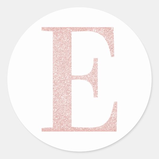 Meisjesachtig bleke roze gouden glitter monogram E Ronde Sticker (Voorkant)