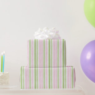 Meisjesachtig Bloos Roze Groen Strepen Verjaardag Cadeaupapier