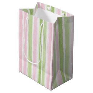 Meisjesachtig Blozend Roze Groene Strepen Verjaard Medium Cadeauzakje
