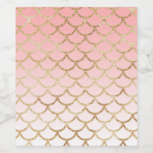 Meisjesachtig Blush Roze en Gouden Zeemeermin Glit Wijn Etiket
