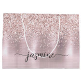 Meisjesachtig Blush Roze Gouden Glitter Monogram N Groot Cadeauzakje (Achterkant)