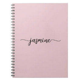 Meisjesachtig Blush Roze Moderne Script Monogram N Notitieboek