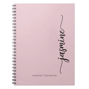 Meisjesachtig Blush Roze Moderne Script Monogram N Notitieboek