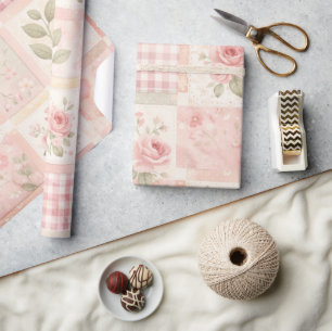 Meisjesachtig boerderij pastel roze quilt patchwor cadeaupapier