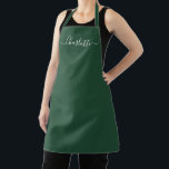 Meisjesachtig bosgroen aangepast script naam elega schort<br><div class="desc">Persoonlijk bosgroen aangepast modern script naam tekst monogram effen effen kleur eenvoudig meisjesachtig stijlvol elegant chic bosgroen en witte tekst keuken Schort. Aanpassen,  personaliseren met naam,  citaat,  frase of tekst. Geweldig voor koks,  chefs,  pottenbakken,  keramiek,  ambachten,  werk,  keuken,  bakken,  bbq,  grill,  enz</div>