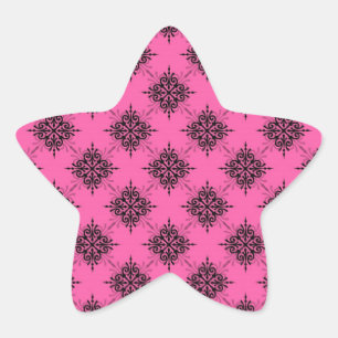 Meisjesachtig Bubble Gum Roze en Zwarte Damast Ster Sticker