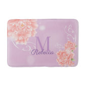 meisjesachtig Chic bloemig paars roze pioen monogr Badmat (Voorkant)