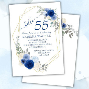 Meisjesachtig chic marineblauw bloemig 55ste verja kaart