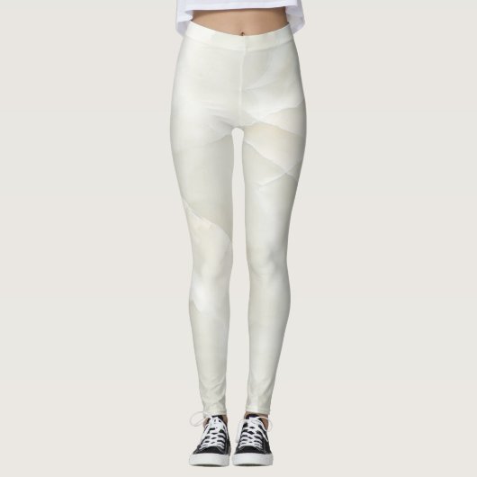 Meisjesachtig Cool Modern Wit Marmer Textuur Leggings (Voorkant)