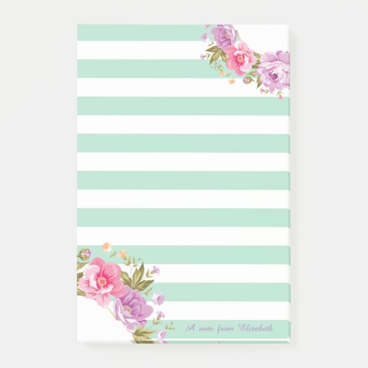 Meisjesachtig Cute Bloem, Mintgroene Gestreepte,Pe Post-it® Notes (Voorkant)