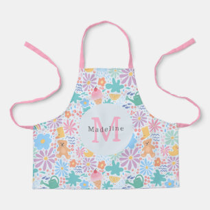 Meisjesachtig Cute Bloem Roze Regenboog Monogram Schort