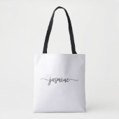 Meisjesachtig Eenvoudig Wit Persoonlijke Monogramn Tote Bag (Voorkant)
