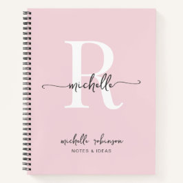 Meisjesachtig Elegant Roze Chic Schrift Monogram N Notitieboek