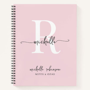Meisjesachtig Elegant Roze Chic Schrift Monogram N Notitieboek