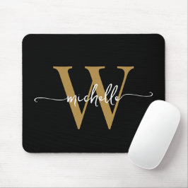 Meisjesachtig Elegant Zwart Goud Monogram Naam Scr Muismat