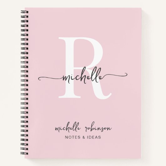 Meisjesachtig Ellegant Roze Chic Script Monogram N Notitieboek (Voorkant)