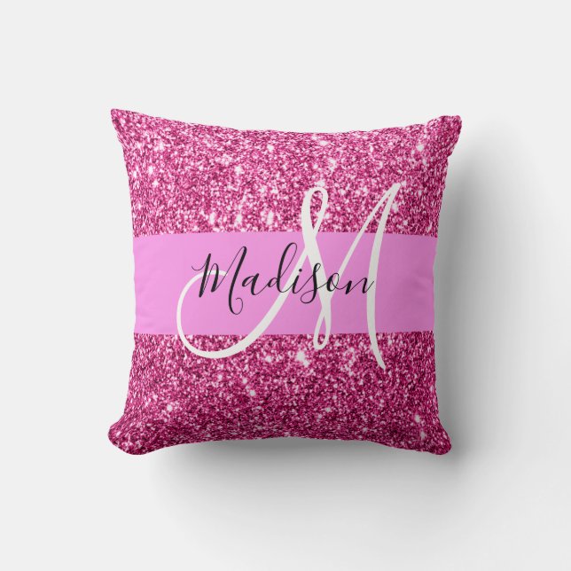 Meisjesachtig en glamoureuze Hot Pink Glitter Spar Kussen (Voorkant)