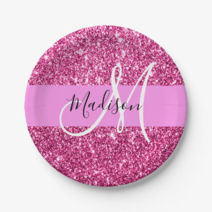 Meisjesachtig en glamoureuze roze glitters Monogra Papieren Bordje