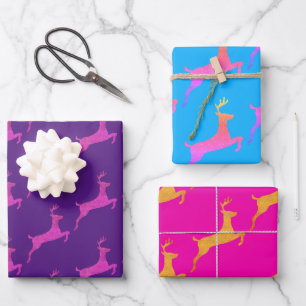 Meisjesachtig Feest Roze Paars Kerst Herten Silhou Inpakpapier Vel
