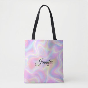 Meisjesachtig fel pastel holografisch spiraal ontw tote bag
