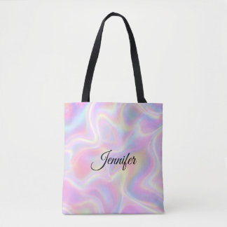 Meisjesachtig fel pastel holografisch spiraal ontw tote bag