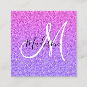 Meisjesachtig & Glam Paarse Glitter Ombre Monogram Vierkante Visitekaartje