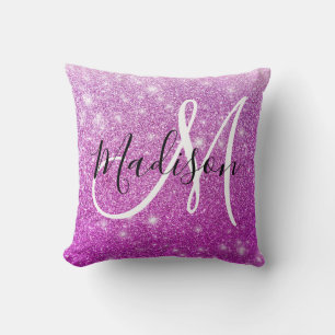 Meisjesachtig & Glam Paarse Glitter Vonken Monogra Kussen