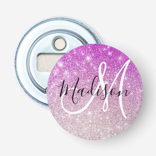 Meisjesachtig & Glam Paarse Glitters Schitterende  Button Flesopener (Voorkant)