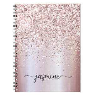 Meisjesachtig Glam Roze Gouden Glitter Monogram Na Notitieboek