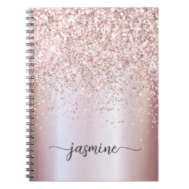 Meisjesachtig Glam Roze Gouden Glitter Monogram Na Notitieboek