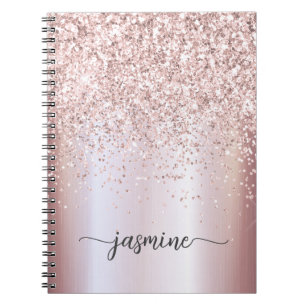 Meisjesachtig Glam Roze Gouden Glitter Monogram Na Notitieboek