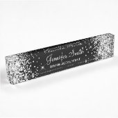 Meisjesachtig glinsterend zilver glitter zwart naambordje