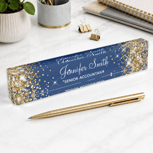 Meisjesachtig Glitterend Goud Glans Donkerblauw Naambordje