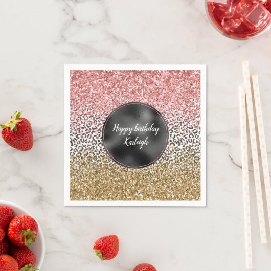 Meisjesachtig Goud Roze Zwart Wit Luipaardprint Gl Servet (Insitu)
