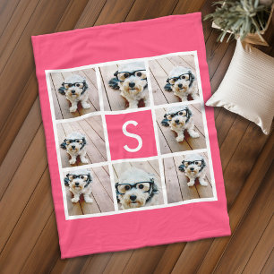 Meisjesachtig Heet Roze 8 Foto Collage Witte Monog Fleece Deken