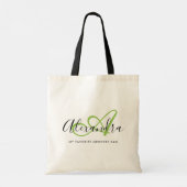 Meisjesachtig heldergroene elegante script naam mo tote bag (Achterkant)
