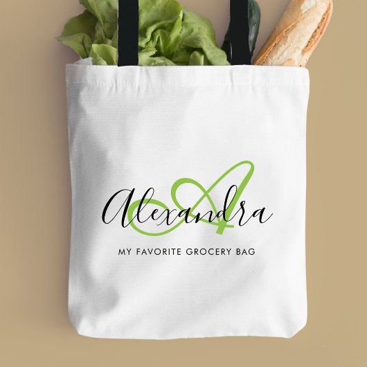 Meisjesachtig heldergroene elegante script naam mo tote bag