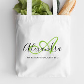 Meisjesachtig heldergroene elegante script naammon tote bag