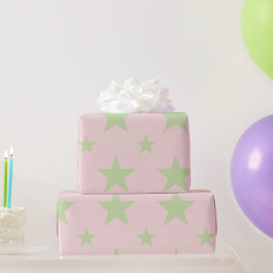 Meisjesachtig Hemels Pastel Roze & Groen Sterren P Cadeaupapier