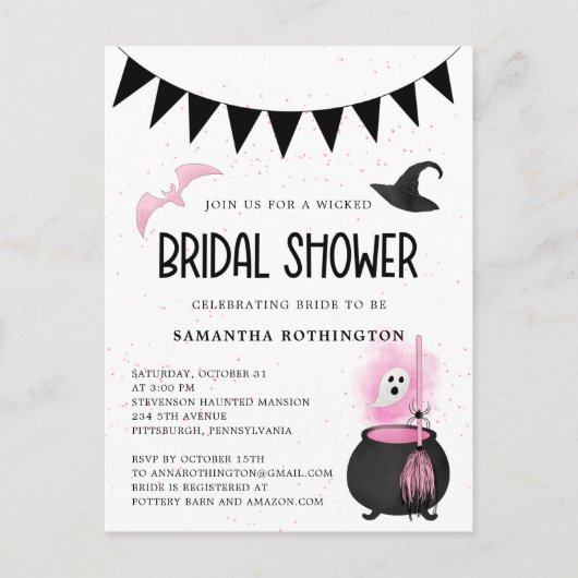 Meisjesachtig kwaadaardige Halloween Bruidsdouche Briefkaart (Voorkant)