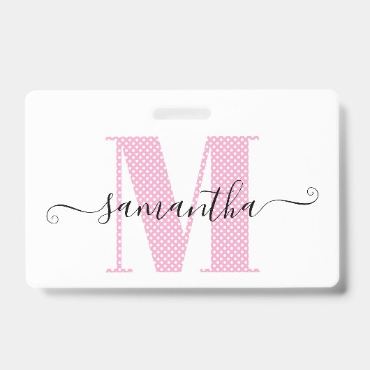 Meisjesachtig lichtroze en witstippenmonogram badge (Voorzijde)