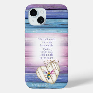 Meisjesachtig mauve blauwe houten hart waterverf b iPhone 15 case