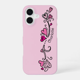 Meisjesachtig meisje hete roze harten met naam Cas iPhone 16 Hoesje